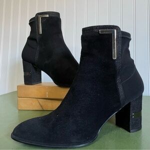 Stuart Weitzman Stretch-Back Suede Ankle Boots w Metal Accents